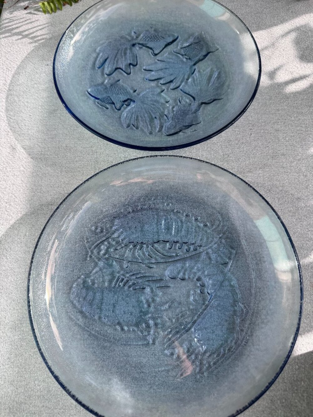 Vintage Pasari Blue Glass Plates with Koi Fish / Lobsters